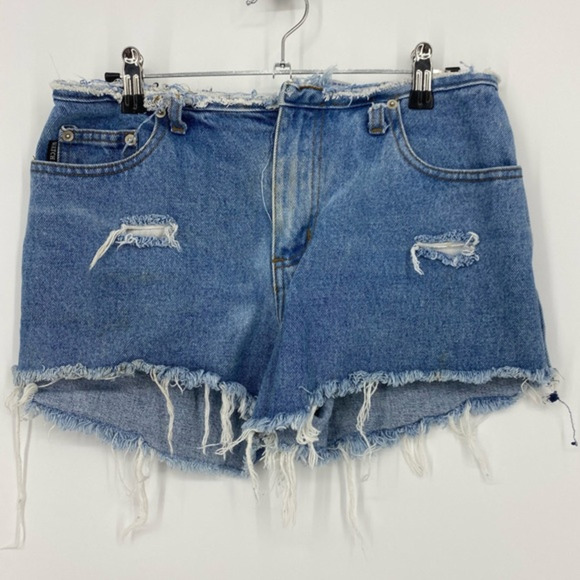 Vintage Watch L.A. High Waisted Jean‎ Shorts frayed Cutoff Custom Sz 9/10 - Picture 1 of 6